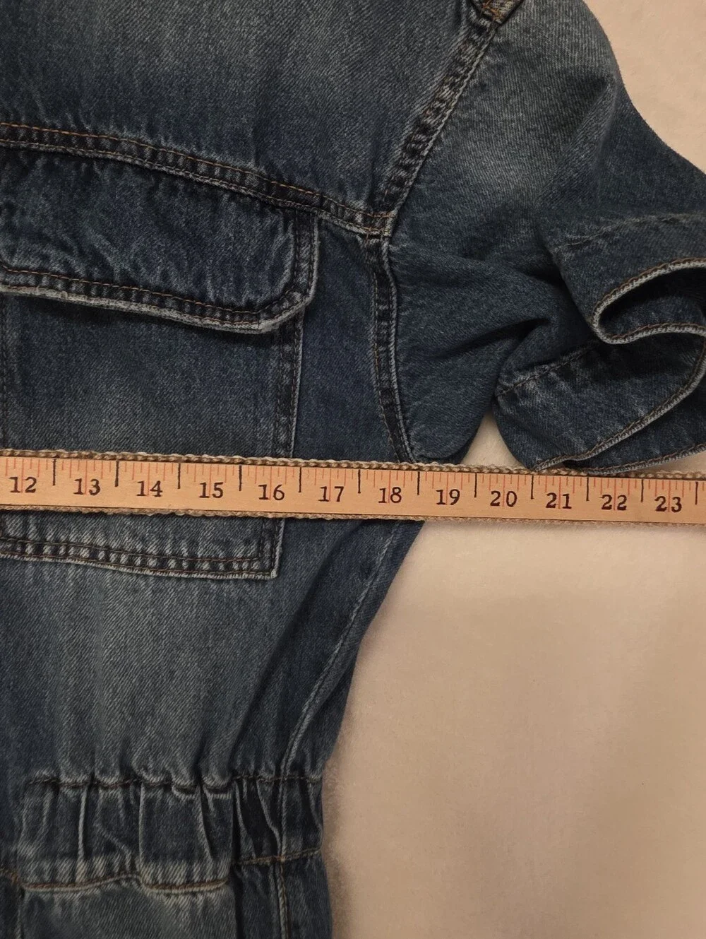 Free People 100% Cotton Short-Sleeve Jumpsuit in Blue Wash Size Large NWOT.